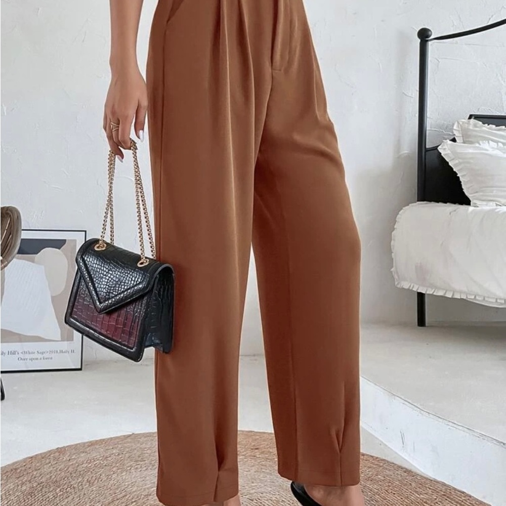 SHEIN Solid Zip Up Straight Leg Pants